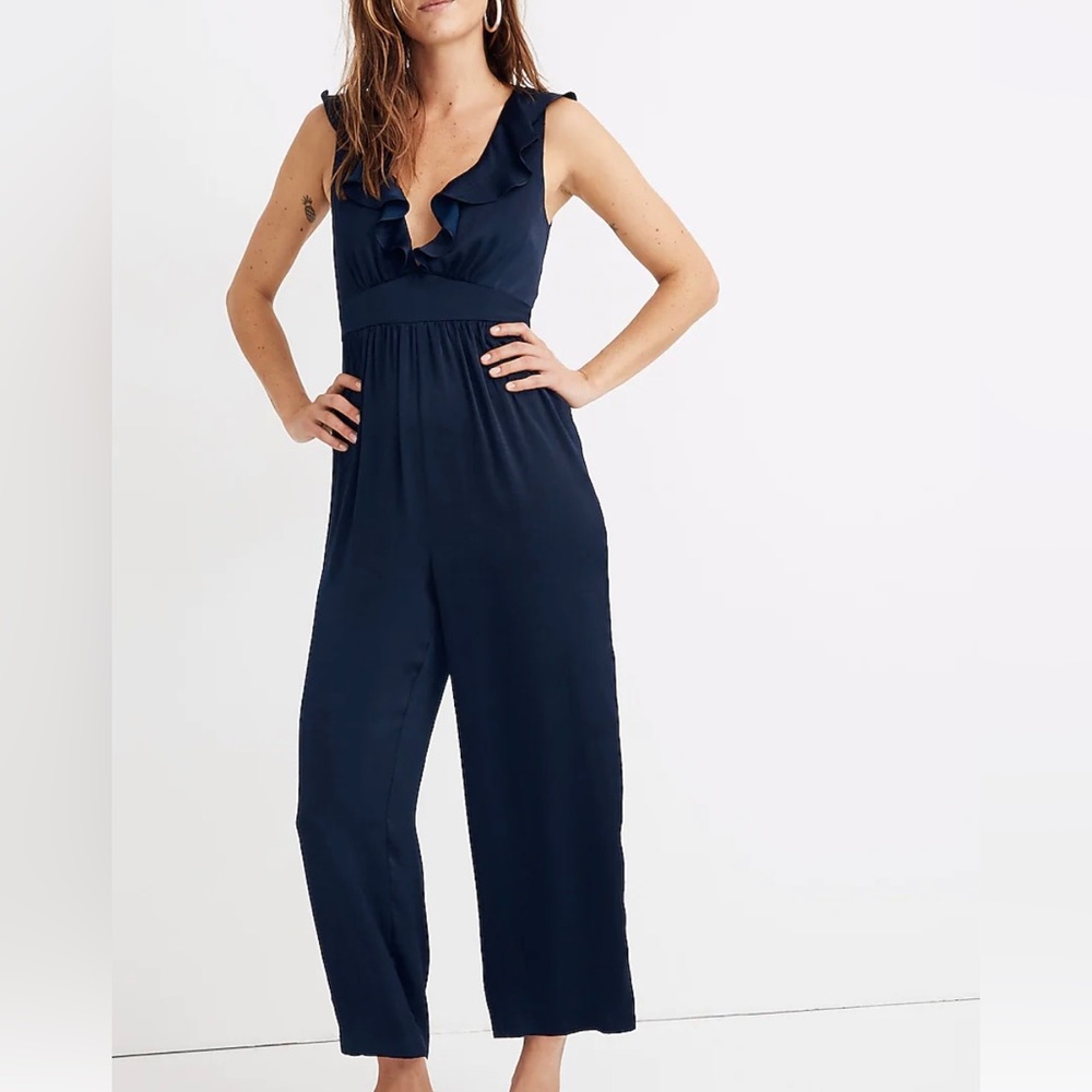 Madewell Ruffle-Neck satin jumpsuit